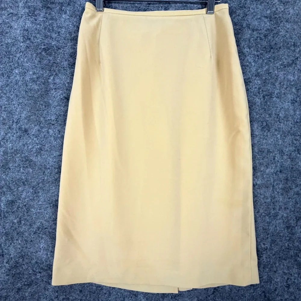 Vintage Jacques Vert Office Skirt Womens 8 Beige Back Slit Capsule Neutral Chic